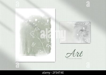 Set di illustrazioni colorate a mano con colori ad acqua creativi e minimalisti. Presentato su una parete con ombreggiatura passante perfetto per la progettazione di decorazioni murali, p. Illustrazione Vettoriale