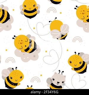 Modello senza giunture di miele dell'ape. Illustrazione Vettoriale