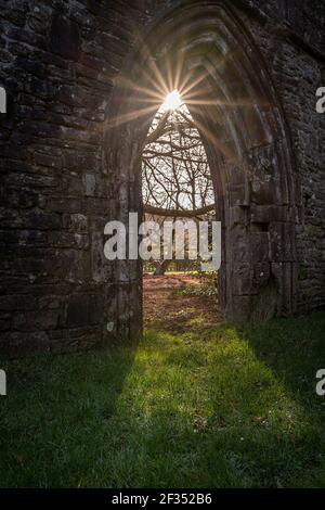 Rovine dell'abbazia di Margam, Margam Country Park, la Casa del Capitolo. Neath Port Talbot, Galles, Regno Unito Foto Stock