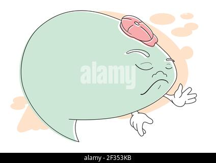 Simpatico personaggio emoji sotto forma di bolla del parlato. Bolla del discorso per i messaggi tristi e cattivi. Illustrazione Vettoriale