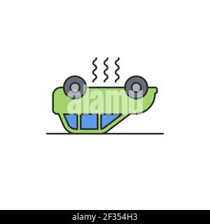 icona vettore auto capovolta pieno segno piatto per il concetto mobile e web design auto glifo incidente Illustrazione Vettoriale