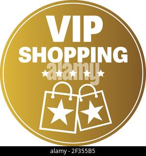 Adesivo O cartello VIP ROTONDO dorato PER LO SHOPPING, esclusiva illustrazione vettoriale per lo shopping privato Illustrazione Vettoriale