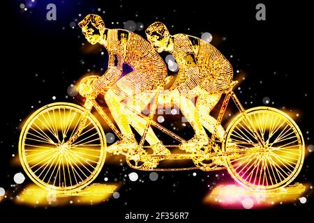 Immagine digitalmente migliorata di un pilota Tandem che corre su una bicicletta dalla strada alla salute e alla felicità di Charles A. Vogeler Company [Pubblicità] P Foto Stock