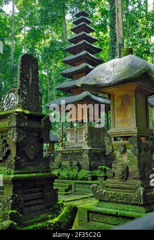 Sangeh, tempio pura Bukit Sari; tempio delle scimmie; Bali, Indonesia Foto Stock