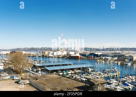 Tacoma, Washington, Stati Uniti. Marzo 2021. Porto marittimo su Puget Sound Foto Stock