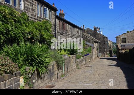 Vista giù Towngate, Heptonstall Foto Stock