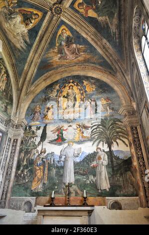 Italia, Roma, chiesa di Santa Maria in Ara Coeli, Cappella Bufalini, Pinturicchio dipinto "Gloria di San Bernardino" Foto Stock