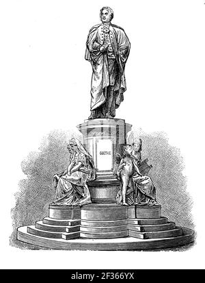 Statua di Goethe di Fritz Schaper, a Berlino, Germania, nel 1880 / Goethe statue von Fritz Schaper, a Berlino, Germania, im Jahre 1880, Historisch, Storico, digitale riproduzione migliorata di un originale del 19 ° secolo / digitale Reproduktion einer Originalvollage aus dem 19. Jahrhundert, Foto Stock