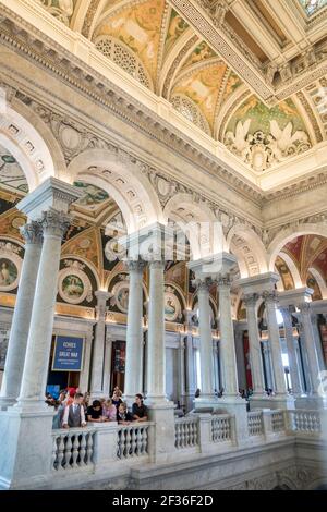 Washington DC, Biblioteca del Congresso, Thomas Jefferson Memorial Building Great Hall colonne archi ornamentali dettaglio, interno, Foto Stock