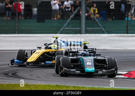 06 LATIFI Nicholas, dighe, azione e 08 GHIOTTO Luca, uni Virtuosi Racing durante il campionato FIA Formula 2 2019, Inghilterra dal 11 al 14 luglio, a Silverstone, Gran Bretagna - Foto Diederik van der Laan/DPPI Foto Stock