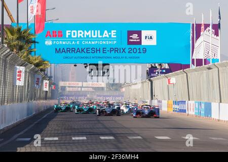 02 UCCELLO Sam (gbr), Audi e-tron FE05 team Envision Virgin Racing, azione 23 inizio durante il campionato di Formula e 2019, a Marrakech in Marocco, dal 11 al 12 gennaio - Foto Gregory Lenenmand / DPPI Foto Stock