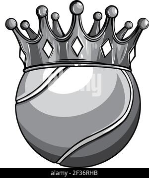 Monocromo King of Tennis Concept, una palla da tennis con un vettore corona d'oro Illustrazione Vettoriale