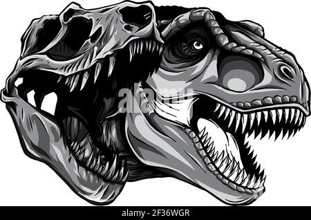 cartoon monocromatico t-rex che era molto arrabbiato, fissando e grinning vettore Illustrazione Vettoriale