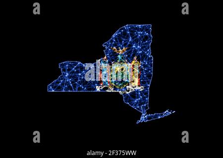 Mappa di New York, mappa delle linee di mesh poligonale, mappa delle bandiere Foto Stock