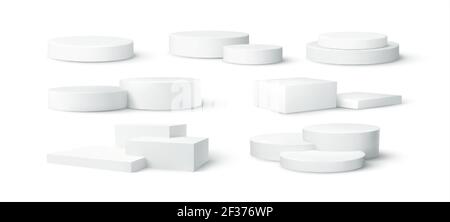 Set di realistico bianco bianco prodotto podio scena isolato su sfondo bianco. Illustrazione vettoriale Illustrazione Vettoriale