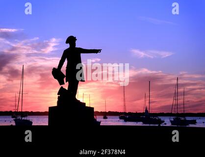 Monumento a Rochambeau al tramonto, Newport, Rhode Island. Foto Stock