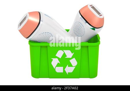 Riciclaggio del trashcan con laser hair removal, rendering 3D isolato su sfondo bianco Foto Stock