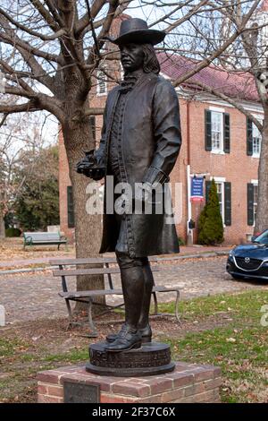 Delaware, New Castle, First state National Park, Fort Casimir, statua di bronzo di William Penn, Charles Parks, scultore, Foto Stock