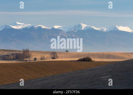 Paesaggio rurale della regione di Turiec nel nord della Slovacchia. Foto Stock