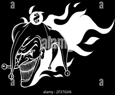 ridendo barzelletta arrabbiata, personaggio, testa joker, silhouette in nero sfondo vettoriale illustrazione Illustrazione Vettoriale