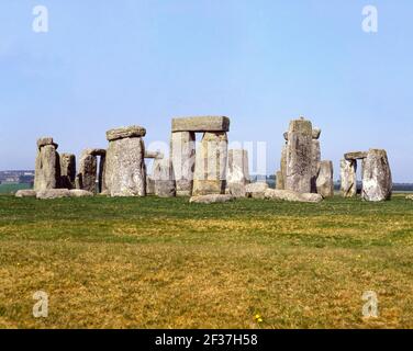 Stonehenge monumento preistorico, Amesbury, Wiltshire, Inghilterra, Regno Unito Foto Stock