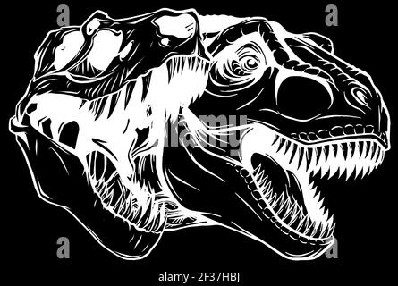 Tyrannosaurus rex cranio fossile silhouette in nero sfondo illustrazione vettoriale design Illustrazione Vettoriale