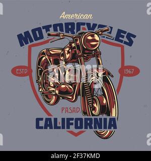 T-shirt o poster con illustrazione della moto classica Illustrazione Vettoriale