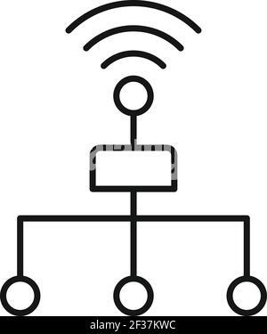 Icona schema tecnico di comunicazione, stile contorno Illustrazione Vettoriale