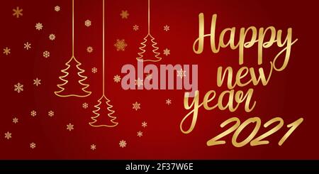 Felice anno nuovo 2021 - poster festivo, lettere color oro, sfondo sfumato rosso - immagine vettoriale vacanza Illustrazione Vettoriale