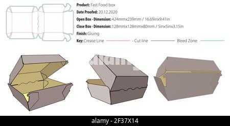 Fast Food - Burger box imballo modello incollaggio fustellato - vettoriale Illustrazione Vettoriale