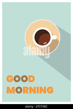 Buongiorno, poster minimalista, tazza di caffè, arredamento parete design piatto - vettoriale Illustrazione Vettoriale