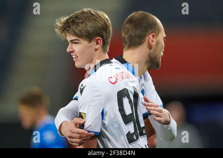 GENT, BELGIO - MARZO 15: Durante la partita della Jupiler Pro League tra KAA Gent e Club Brugge KV alla Ghelamco Arena il 15 Marzo 2021 a Gent, Belgiu Foto Stock