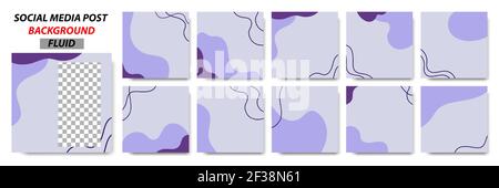 Impostare la raccolta di sfondo del modello di layout banner quadrato in colore viola e linea, motivo d'onda Illustrazione Vettoriale