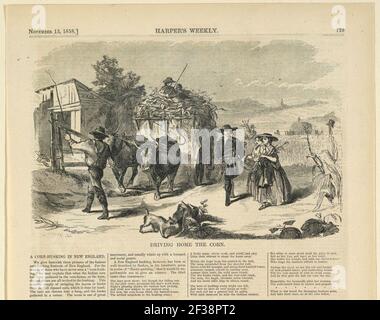 Stampa, Driving Home The Corner, Harper's Weekly, 13 novembre 1858, pag. 729., 13 novembre 1858 Foto Stock