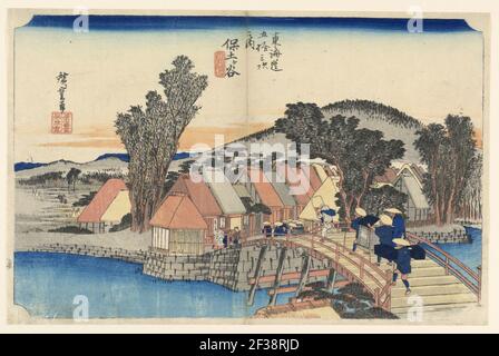 Stampa, Hogogogogotaya (Ponte Shinkame), nelle cinquantatre stazioni della strada Tokaido (Tokaido Gojusan Tsugi-no Uchi), ca. 1834 Foto Stock