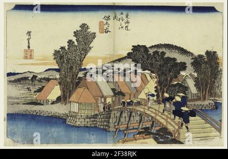 Stampa, Hogogogogotaya (Ponte Shinkame), nelle cinquantatre stazioni della strada Tokaido (Tokaido Gojusan Tsugi-no Uchi), ca. 1834 Foto Stock