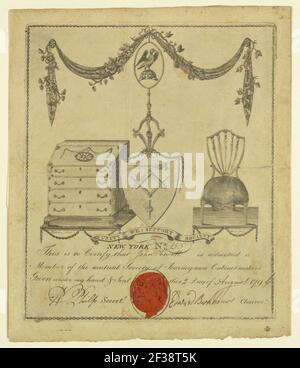 Stampa, certificato di appartenenza, Società di Journeymen Cabinet-Makers, 2 agosto 1796 Foto Stock