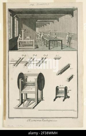 Print, plate i of ''Travail et emploi du coton'' from Diderot's Encyclopedia, Vol. I, 1762 Foto Stock