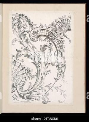 Stampa, ritocchi conchiglie e motivo foglia di Acanthus, 1740 Foto Stock