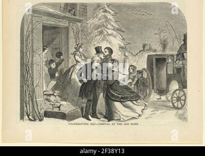 Stampa, giorno del Ringraziamento arrivo nella vecchia casa, Harper's Weekly, novembre 1858 Foto Stock