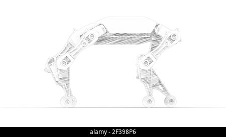 Rendering 3D di uno schizzo animale robot come stile isolato su sfondo bianco Foto Stock