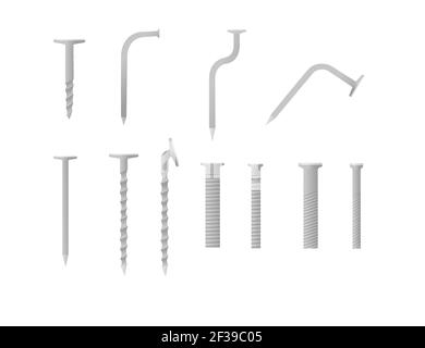 Set di chiodi e viti in metallo utensili in ferro illustrazione vettoriale isolata su sfondo bianco Illustrazione Vettoriale