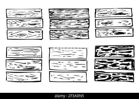 Disegno a mano Vector in bianco e nero di bordo in legno Illustrazione Vettoriale