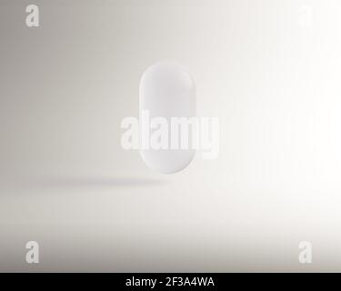 Un'illustrazione di una pillola bianca della capsula su un bianco sfondo Foto Stock