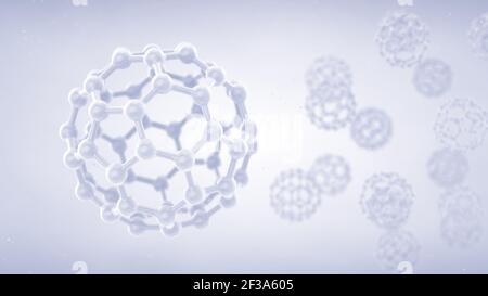 Molecole di carbon Buckyball. Struttura delle nanoparticelle fullerene. Foto Stock