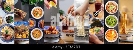 Cucina giapponese asiatica, piatti dal design collage Foto Stock