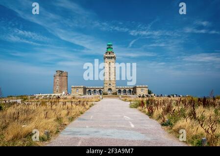 Faro di Cap Frehel a Côtes d'Armor, Bretagna, Francia Foto Stock