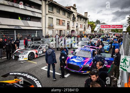 Griglia di partenza griglia di partenza 27 PALETTE Steven (fra), BLANCHEMAIN Michael (fra), Audi R8 LMS team IMSA Performance, 01 CAPPELLO Christopher (fra), CAPPPELLO Christopher (fra), Ginetta G55 team CMR/DRT, durante il Gran Premio di Pau 2019, Francia dal 17 al 19 maggio a Pau City - Foto Antonin Vincent / DPPI Foto Stock