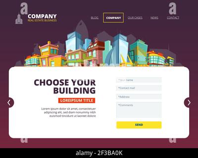 Prestito ipotecario atterraggio. Layout web della società immobiliare pagina internet edifici vettore atterraggio Illustrazione Vettoriale