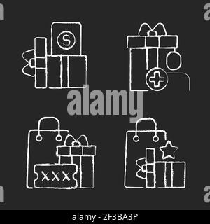 Acquista sconti e cashback gesso bianco icone set su nero sfondo Illustrazione Vettoriale